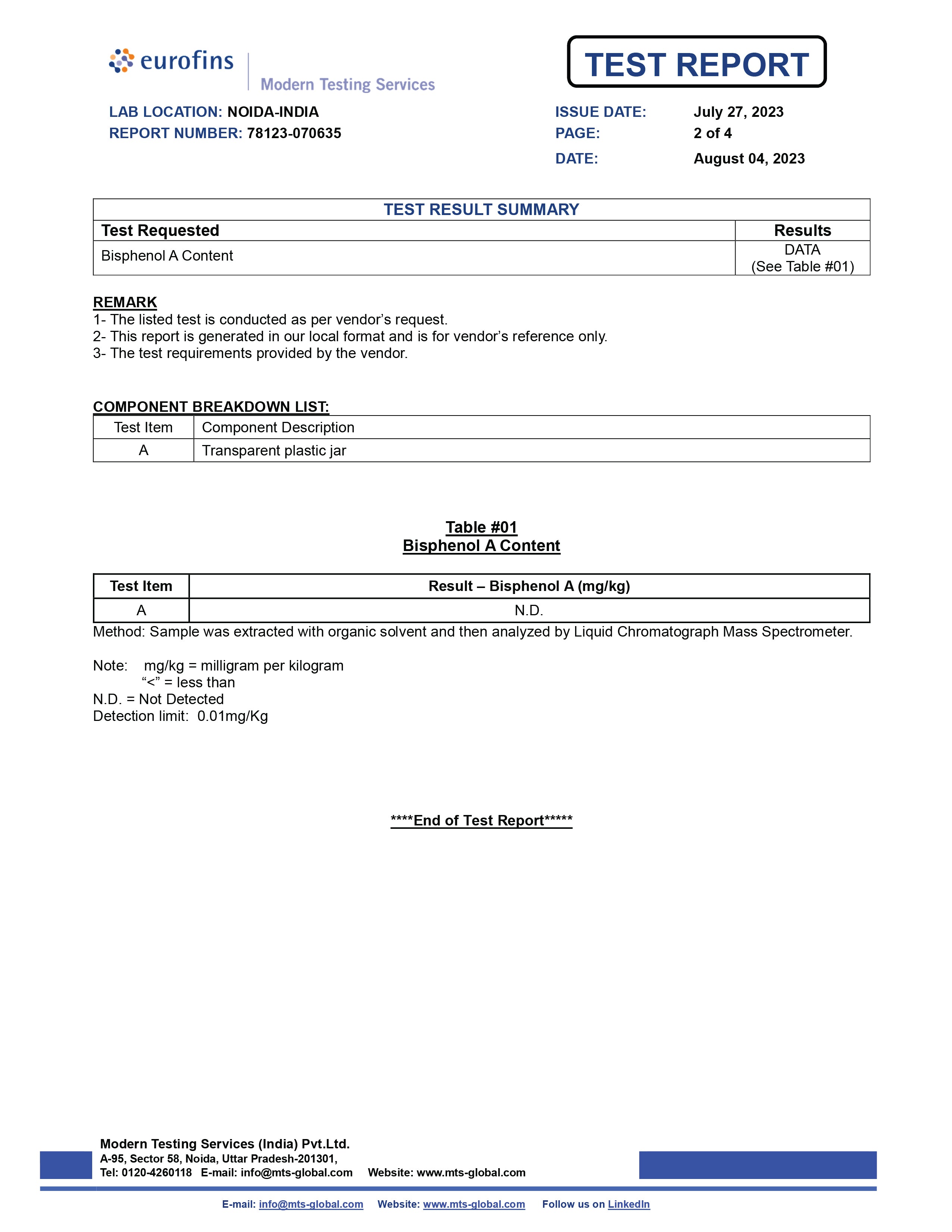 BPA Free Hege Alkaline Water Can Test Report