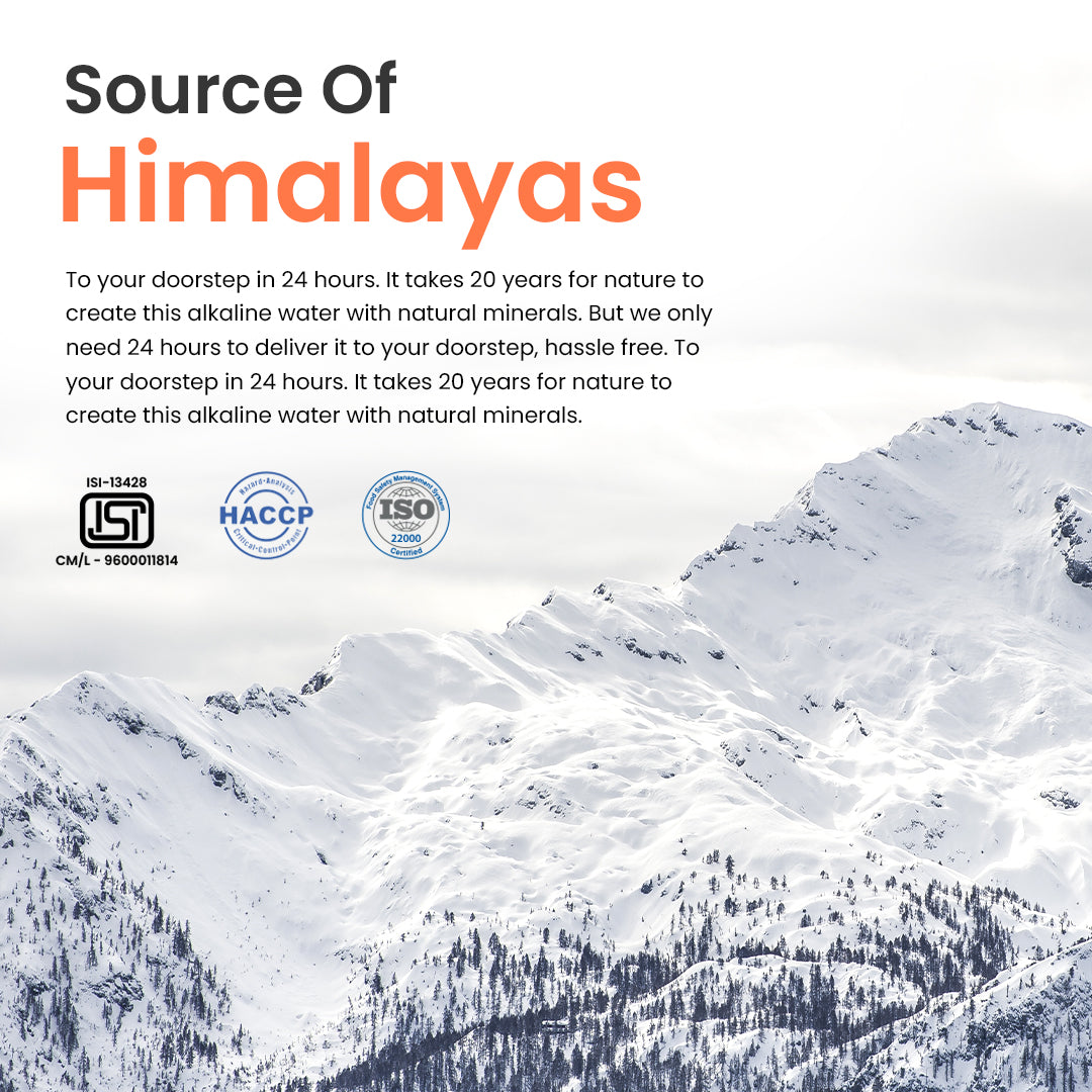 Content explaining the Source of the Product i.e., from the Himalayas and with a background of the snowy mountain peak.