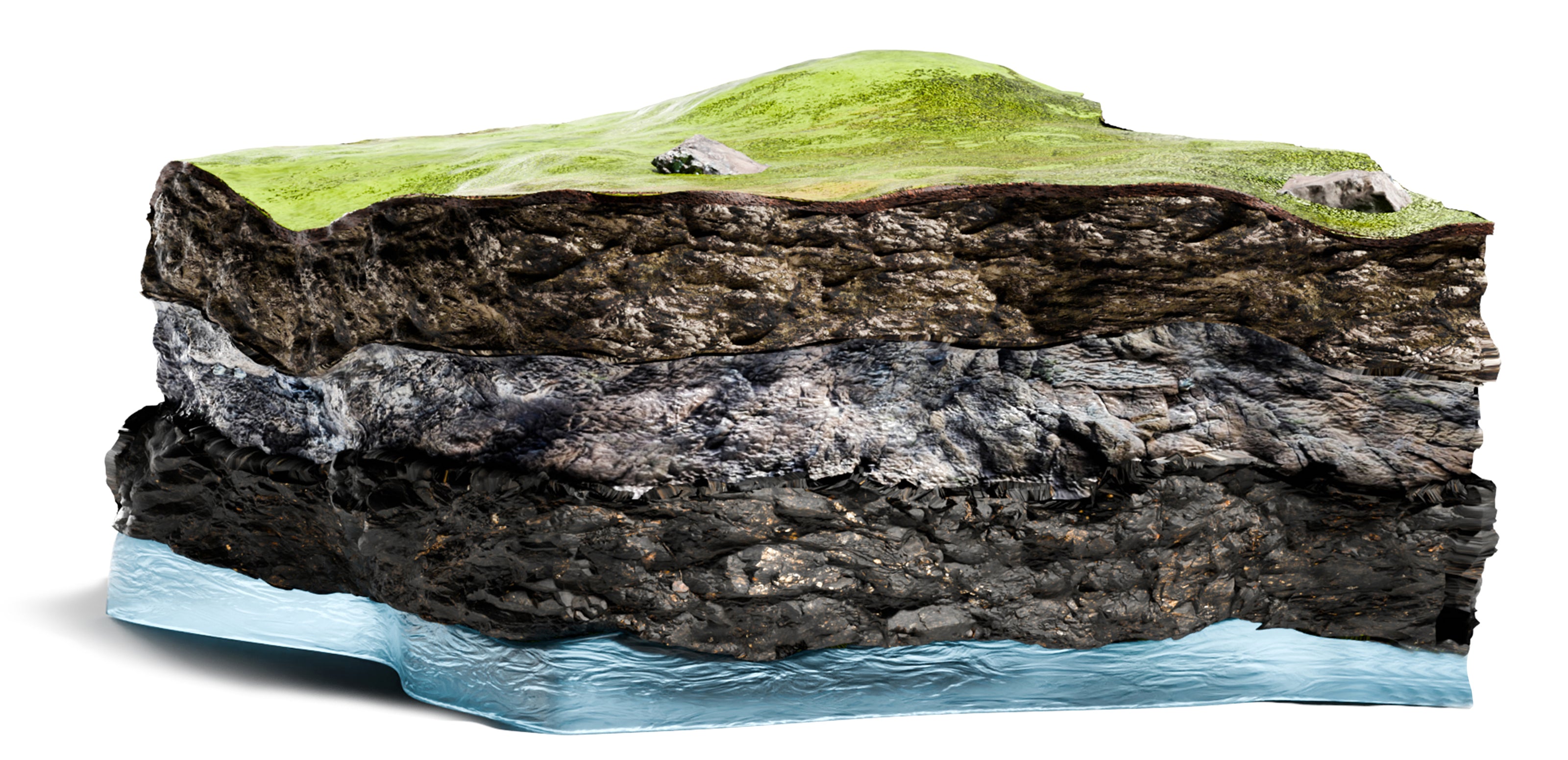 3D icon depicting Hege’s water journey through 40-metre underground aquifers. Shielded from environmental contaminants, the water retains its exceptional purity and pristine quality as it flows deep beneath the earth’s surface.